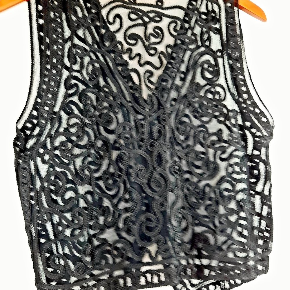 Elegant Vintage Large Jasmi Black Lace Button Up Party Vest - Picture 4 of 13